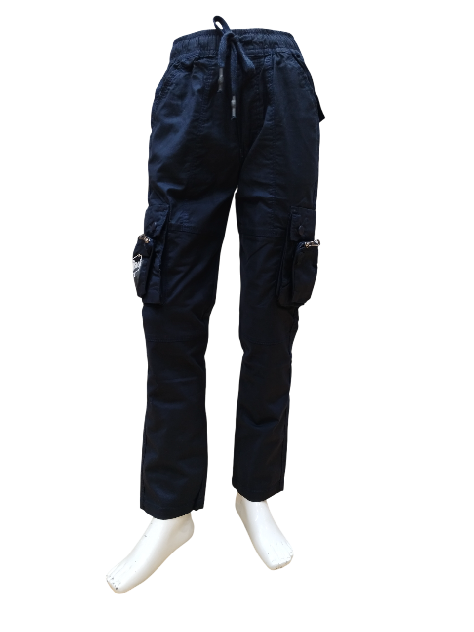 Boys Navy Blue Round Elastic Fancy Cotton Cargo