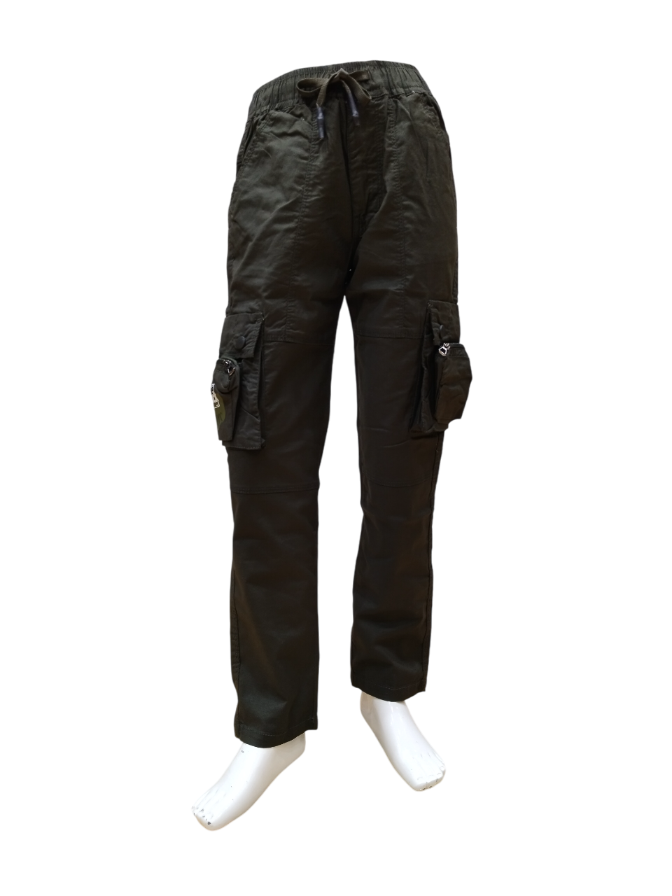 Boys Olive Round Elastic Fancy Cotton Cargo