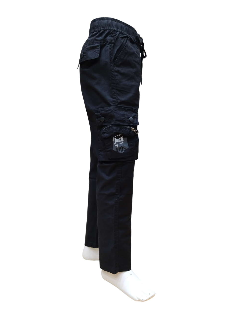 Boys Black Round Elastic Fancy Cotton Cargo
