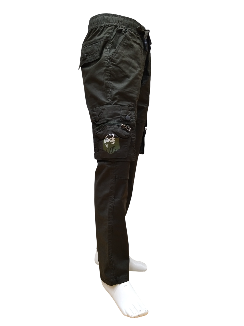 Boys Olive Round Elastic Fancy Cotton Cargo