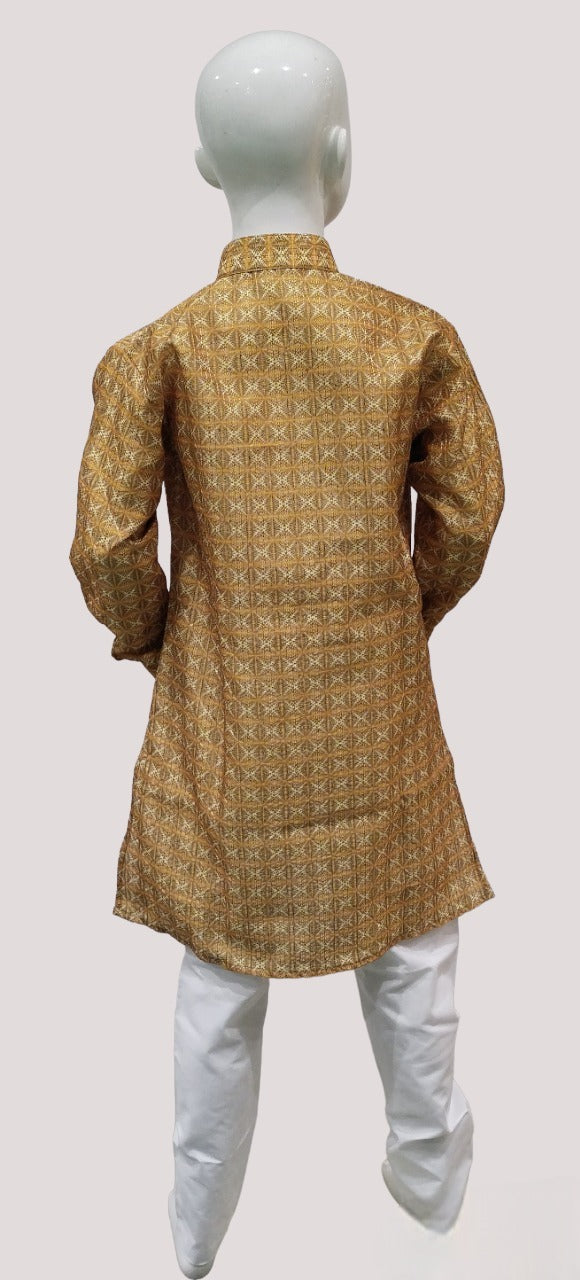 Boys Mustard Printed Cotton Kurta Suit