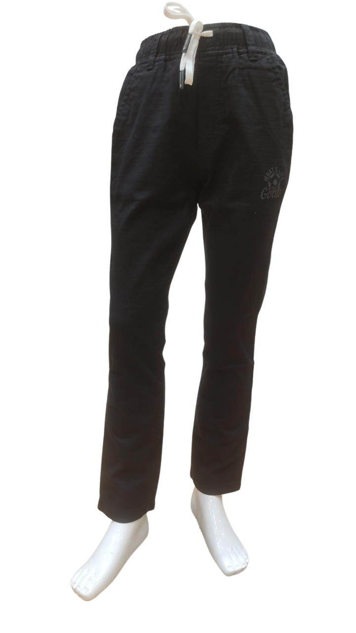 Boys Black Elastic Waist Fancy Cotton Pant