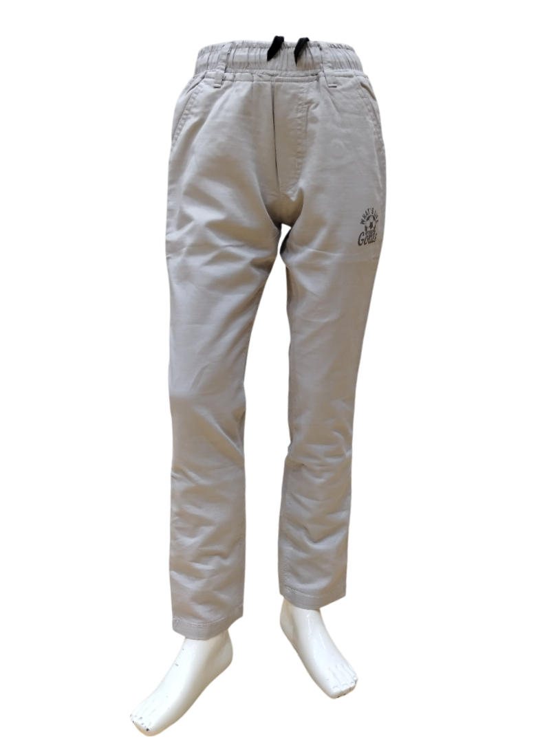 Boys Light Grey Elastic Waist Fancy Full Pant