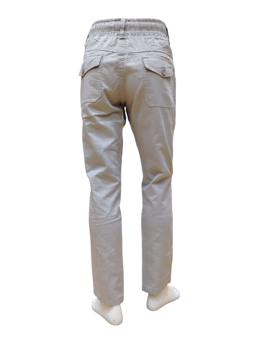 Boys Light Grey Elastic Waist Fancy Full Pant