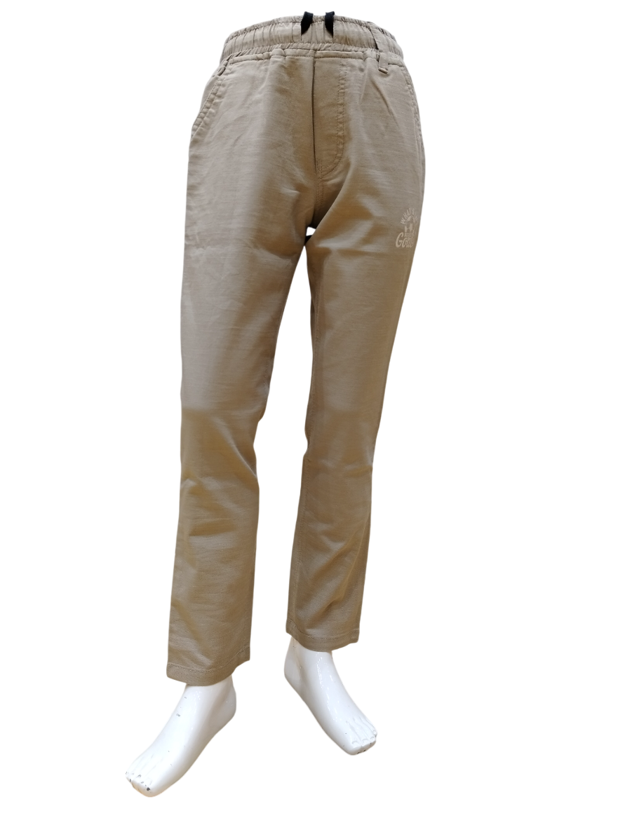 Boys Khaki Elastic Waist Fancy Full Pant