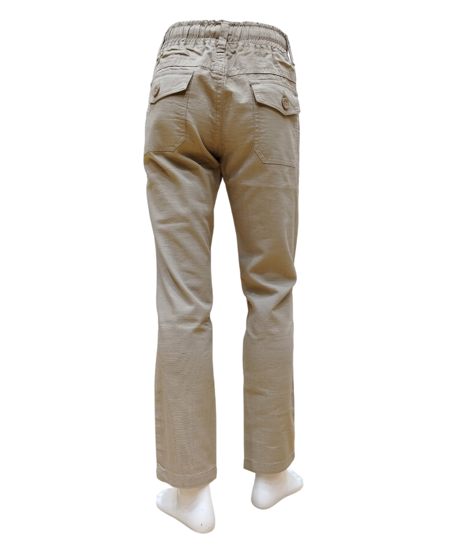 Boys Khaki Elastic Waist Fancy Full Pant