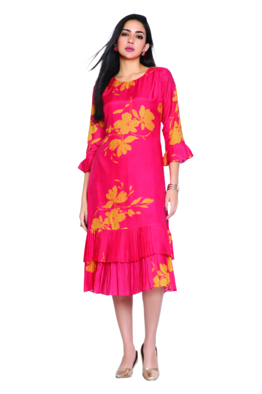 Women's Red Floral Printed Fancy Kurti