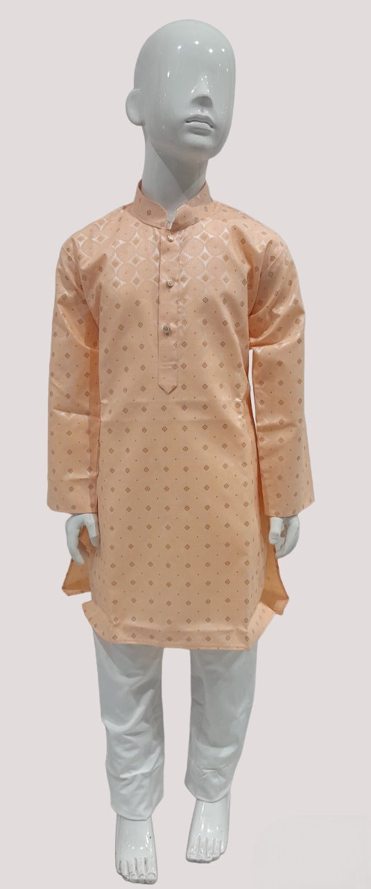 Boys Peach Printed Cotton Kurta Suit
