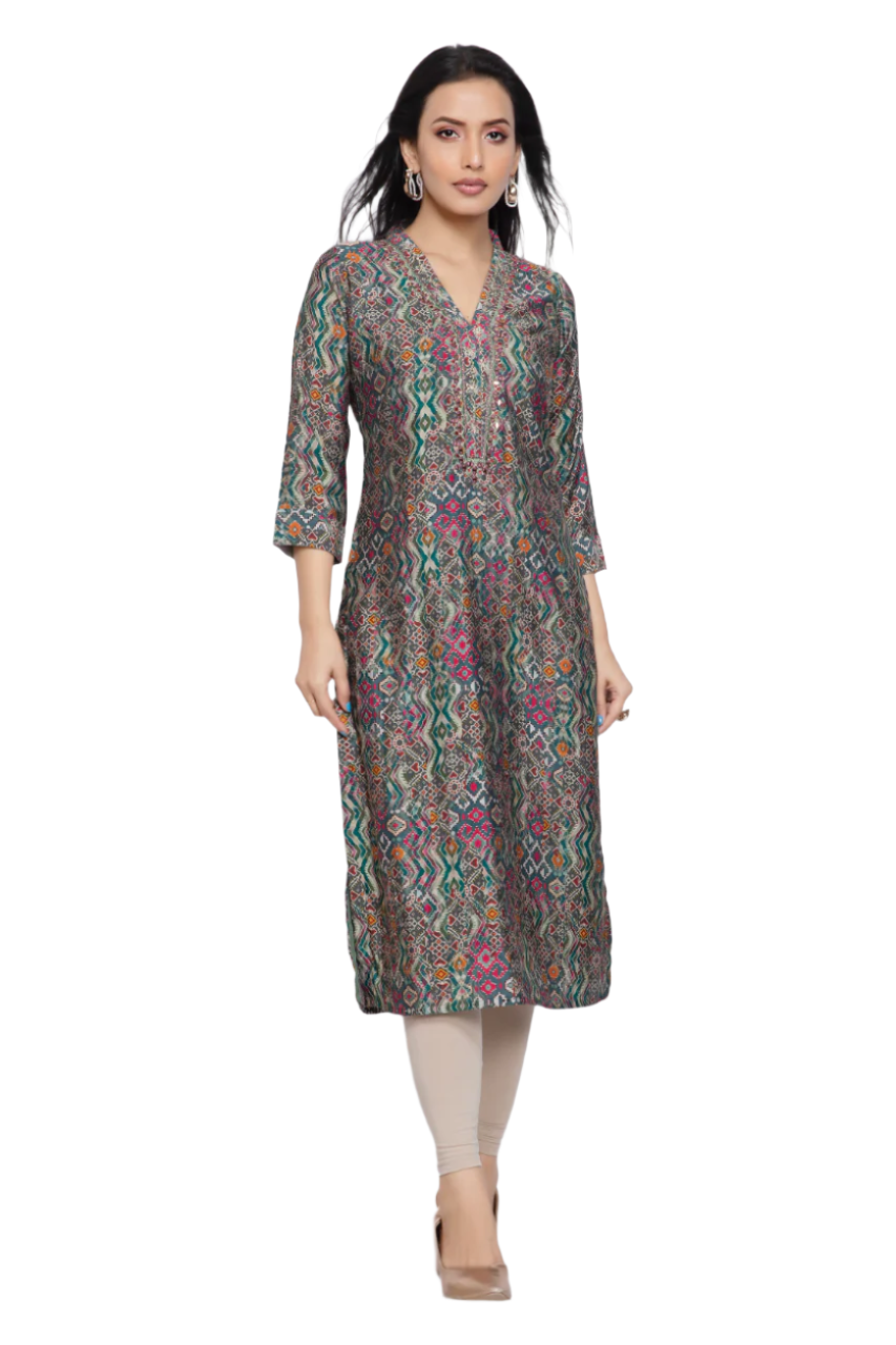 Women's Green Multi Printed Fancy Kurti