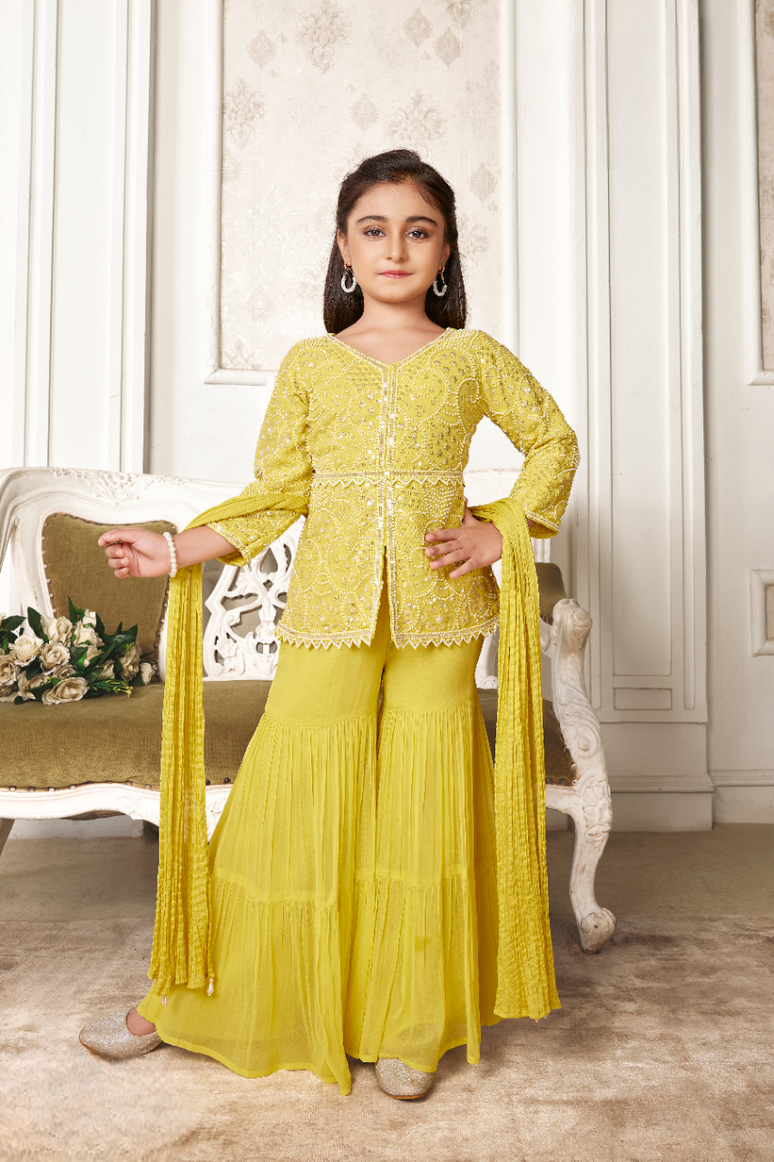 Girls Green  Designer Gharara Suit
