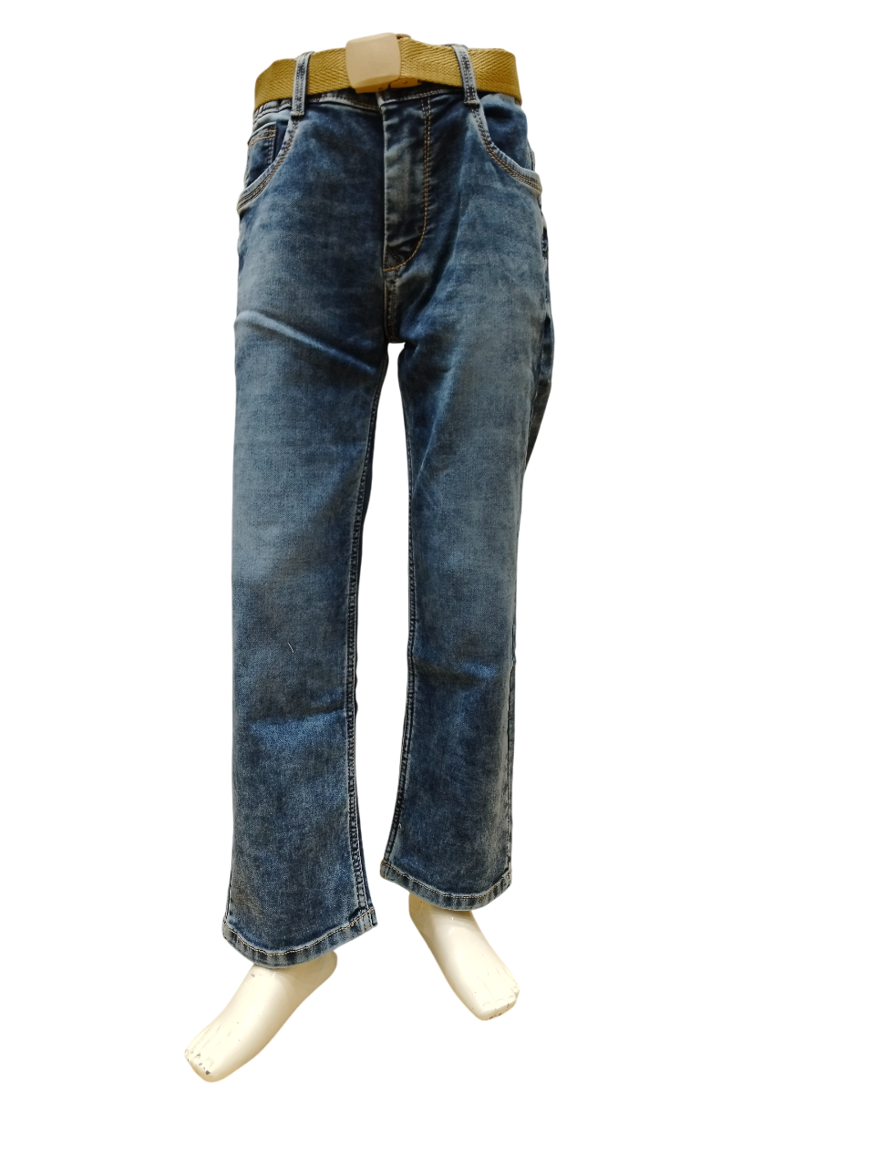 Boys Ice Wash Round Elastic Fancy Jeans