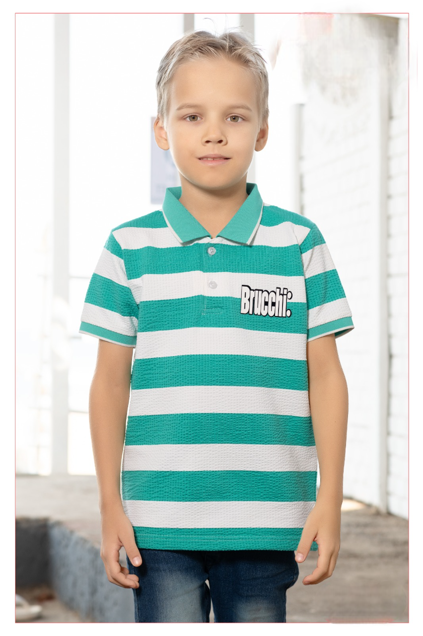 Boys Sea Green Striped Half Sleeve Polo T-Shirt