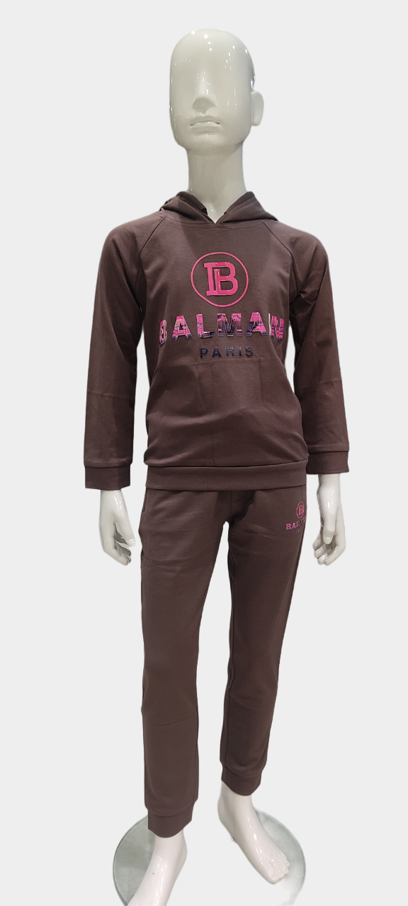 Boys Brown Full Sleeve T-Shirt With Track Pant Co-Ordinates Set