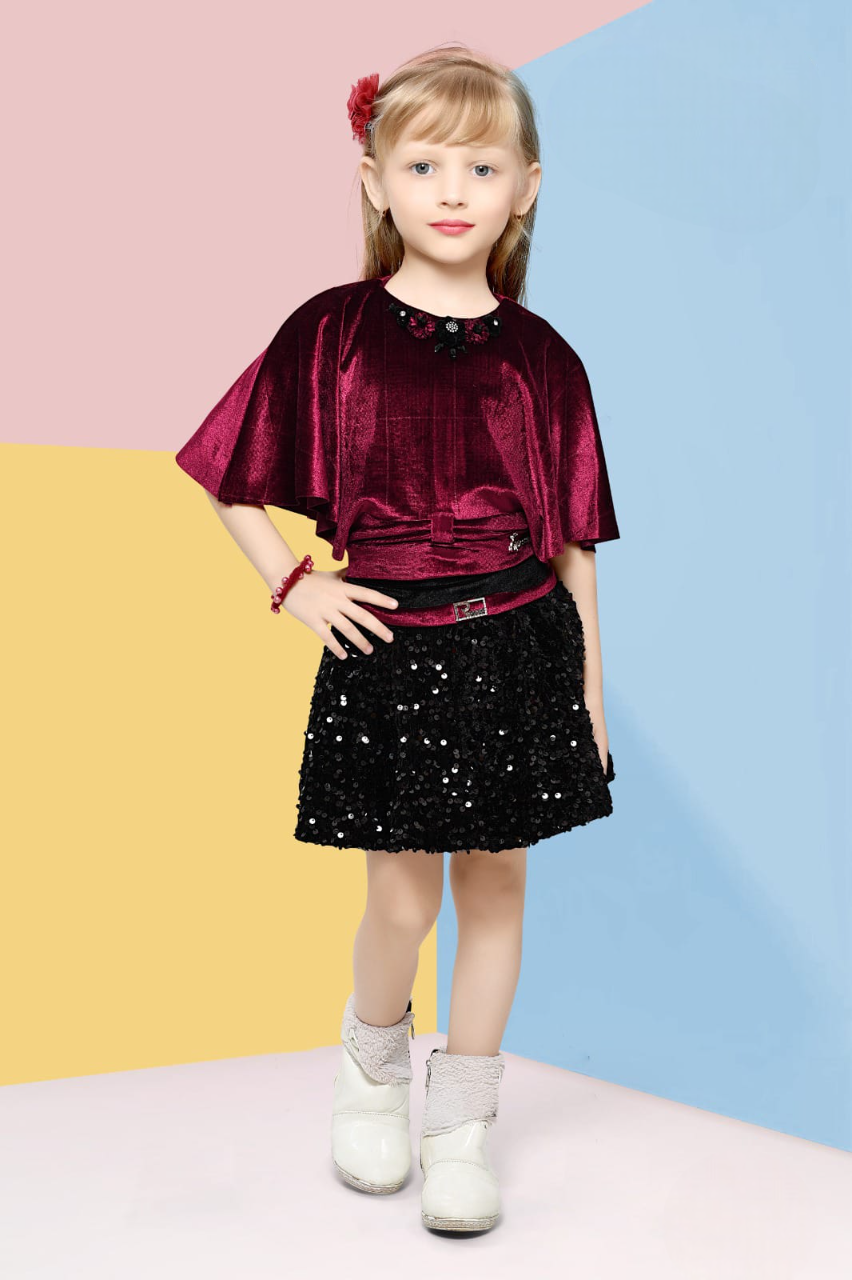Girls Maroon Fancy Skirt Top