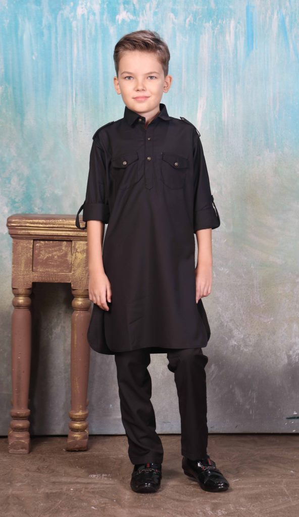 Boys Black Plain Pthani Suit