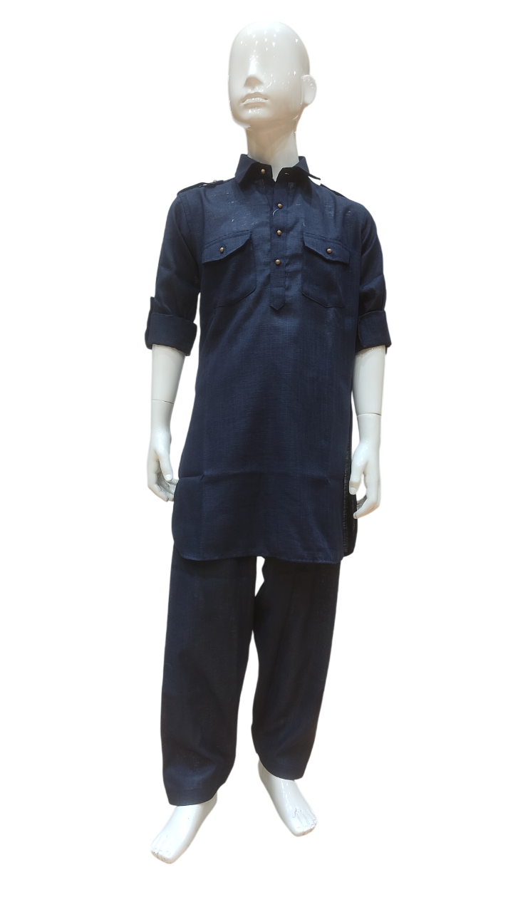 Boys Navy Blue Stylish Pathani Suit