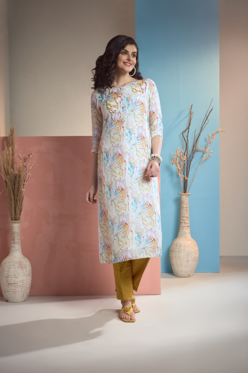 Women's White Printed Fancy Kurti Suit