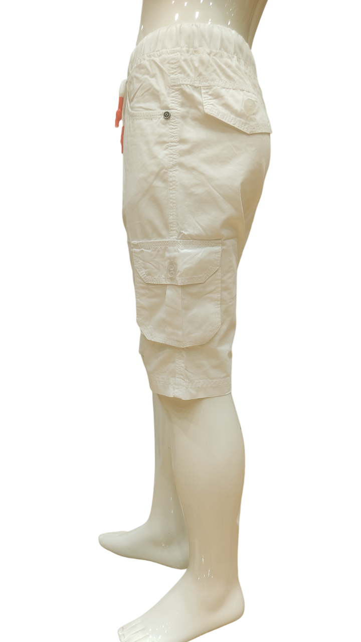 Boys White Round Elastic Fancy Cotton Cargo Style Jamaican