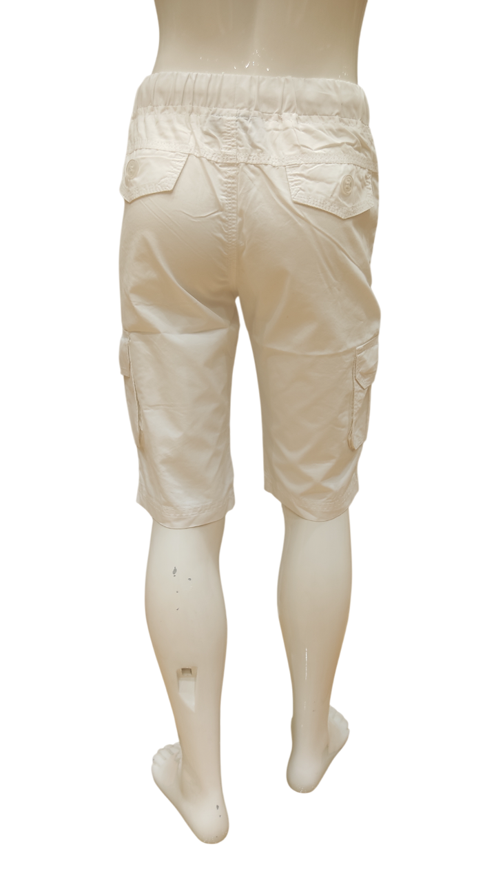 Boys White Round Elastic Fancy Cotton Cargo Style Jamaican