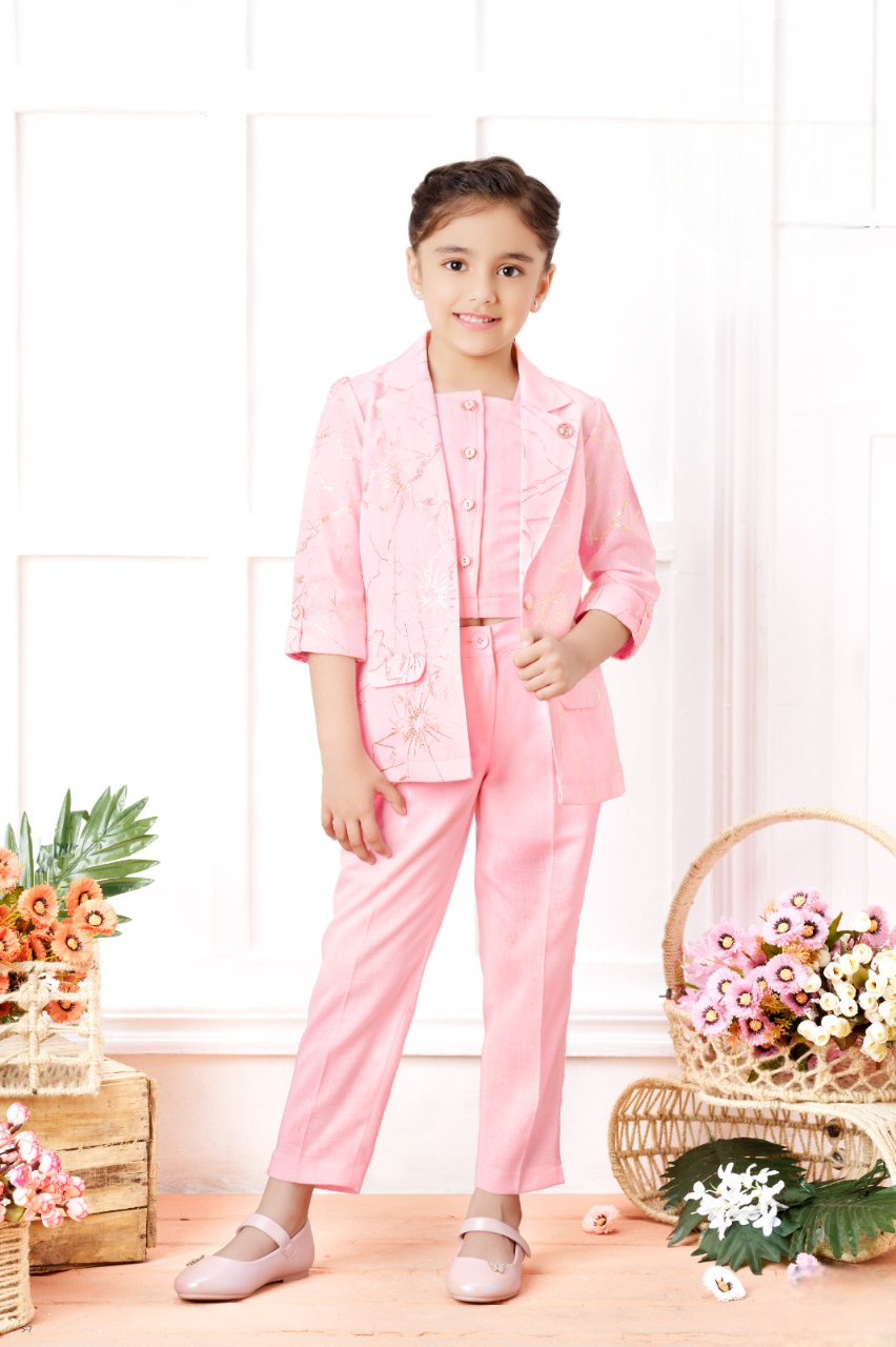 Girls Pink Fancy Pant Suit With Stylish Blazer