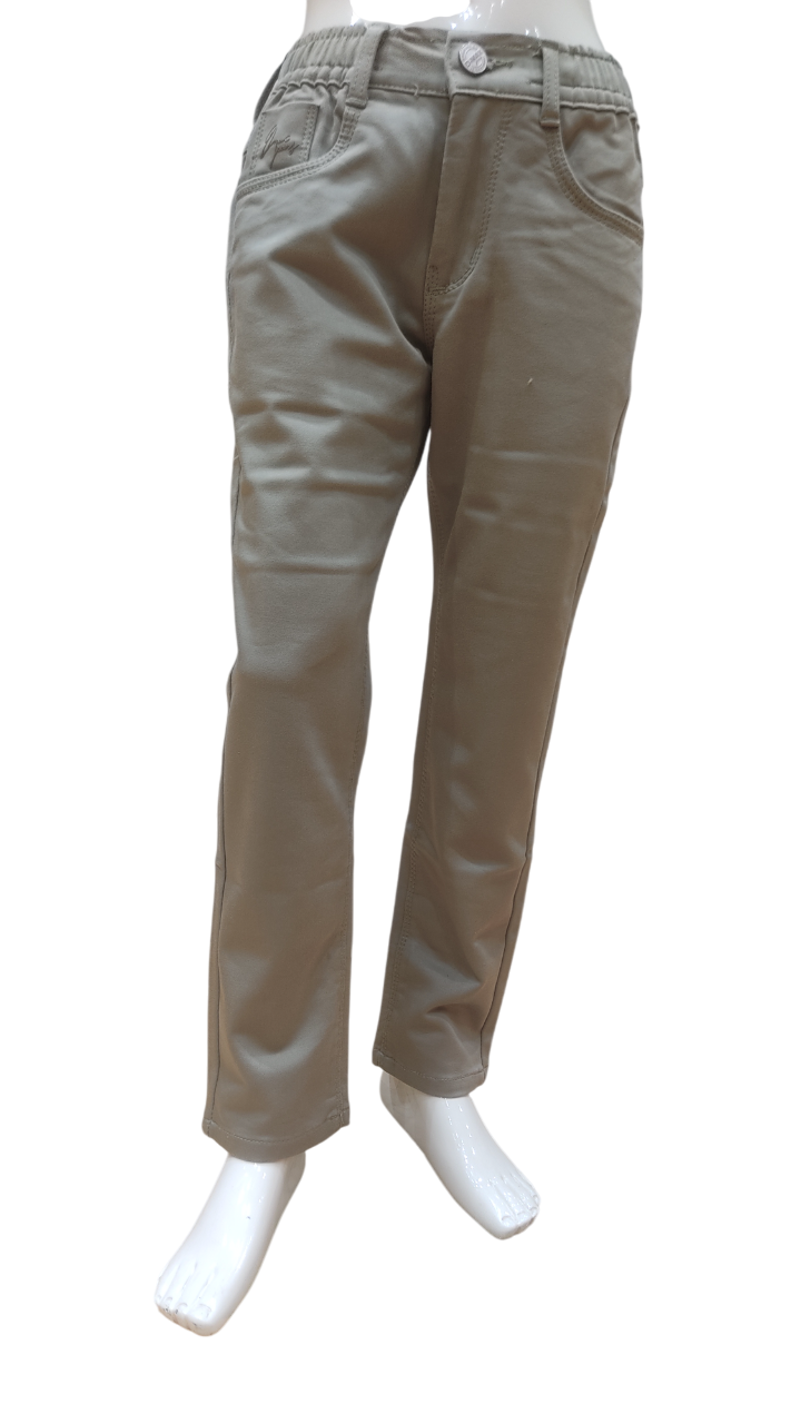 Boys Khaki Elastic Waist Fancy Jeans