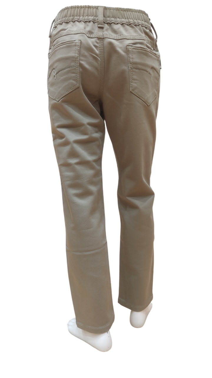 Boys Khaki Elastic Waist Fancy Jeans