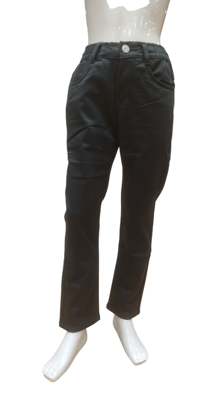 Boys Olive Green Elastic Waist Fancy Jeans