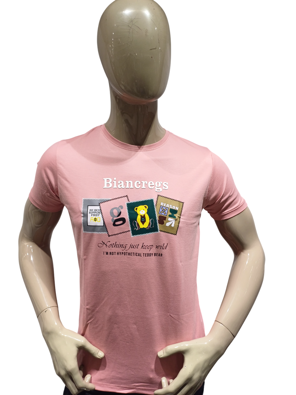 Mens Pink Round Neck Half Sleeve Fancy T-Shirt