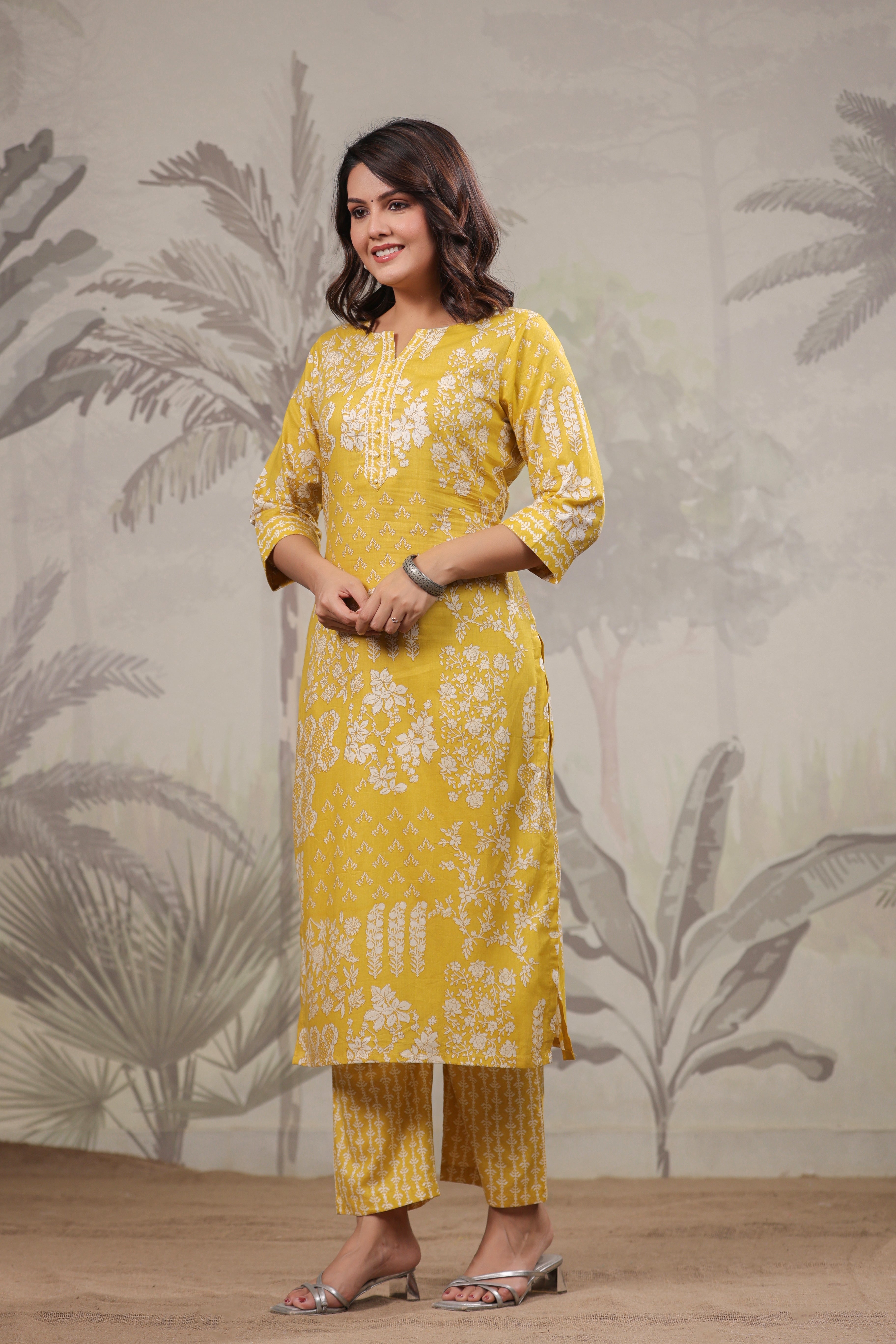 Women Yellow Floral Printed Fancy Kurti Suit