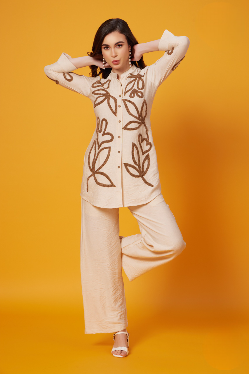 Women's Cream Fancy Co-Ordinates Set