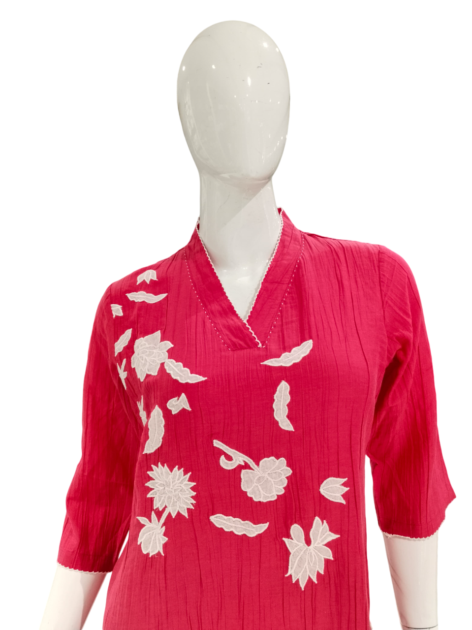 Women Embroidered  Red Cotton Linen Party Wear Kurti Suit