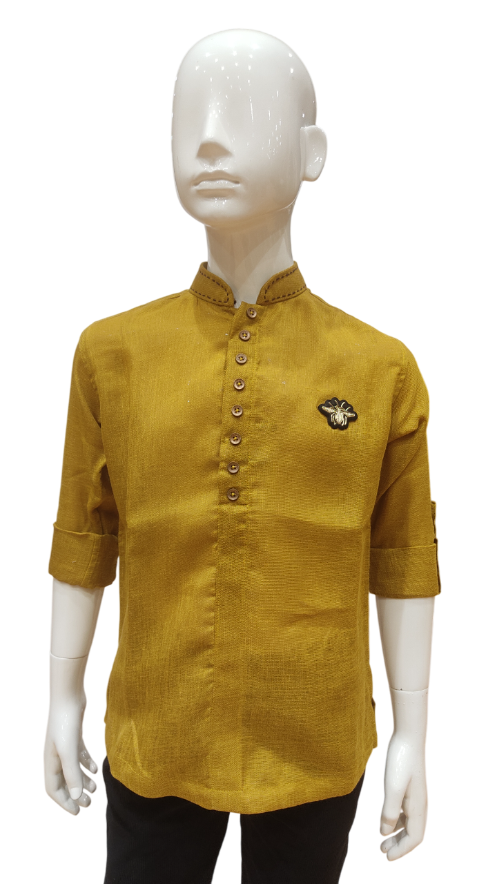 Boys Yellow Kurta Style Full Sleeve Shirt