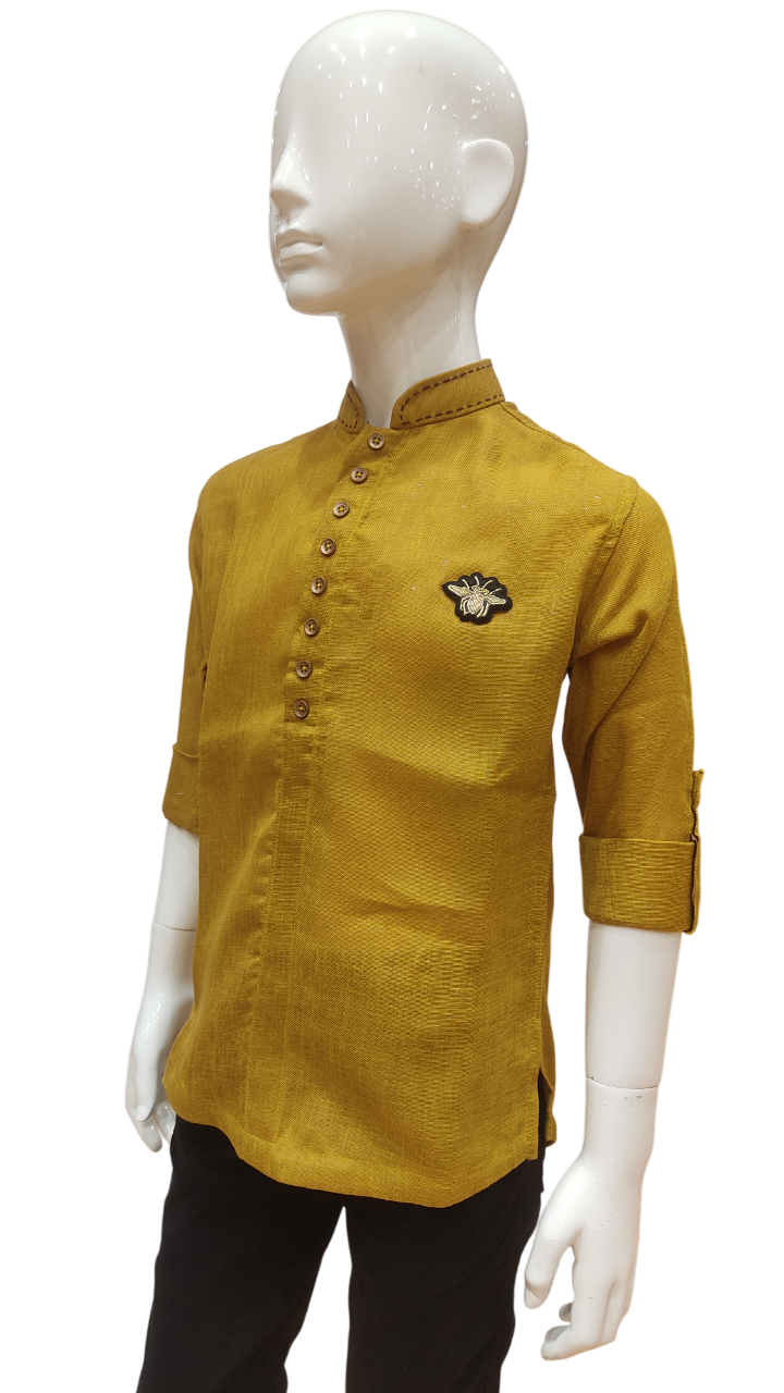 Boys Yellow Kurta Style Full Sleeve Shirt