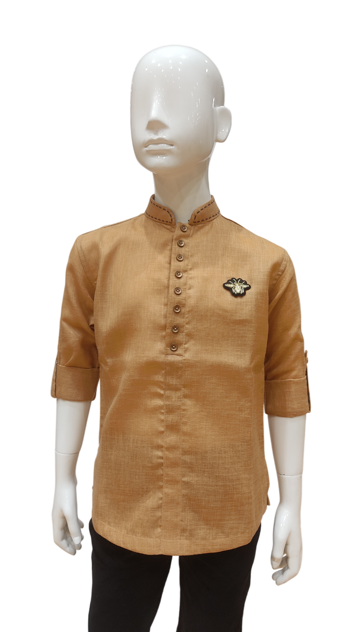 Boys Rust Kurta Style Full Sleeve Shirt