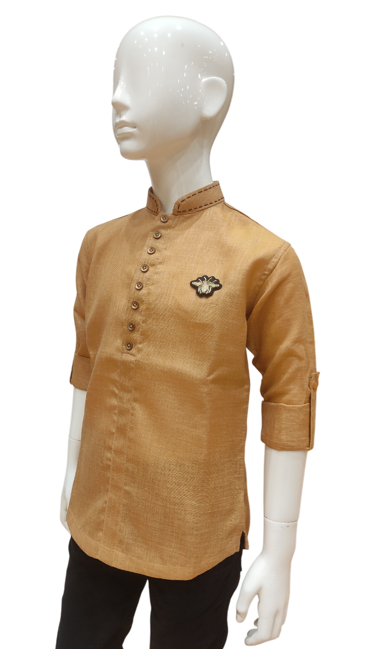 Boys Rust Kurta Style Full Sleeve Shirt