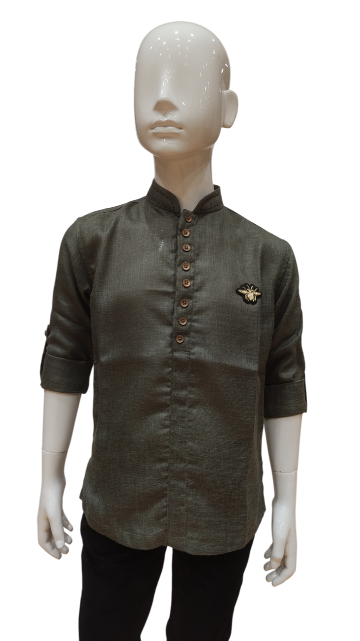 Boys Green Kurta Style Full Sleeve Shirt