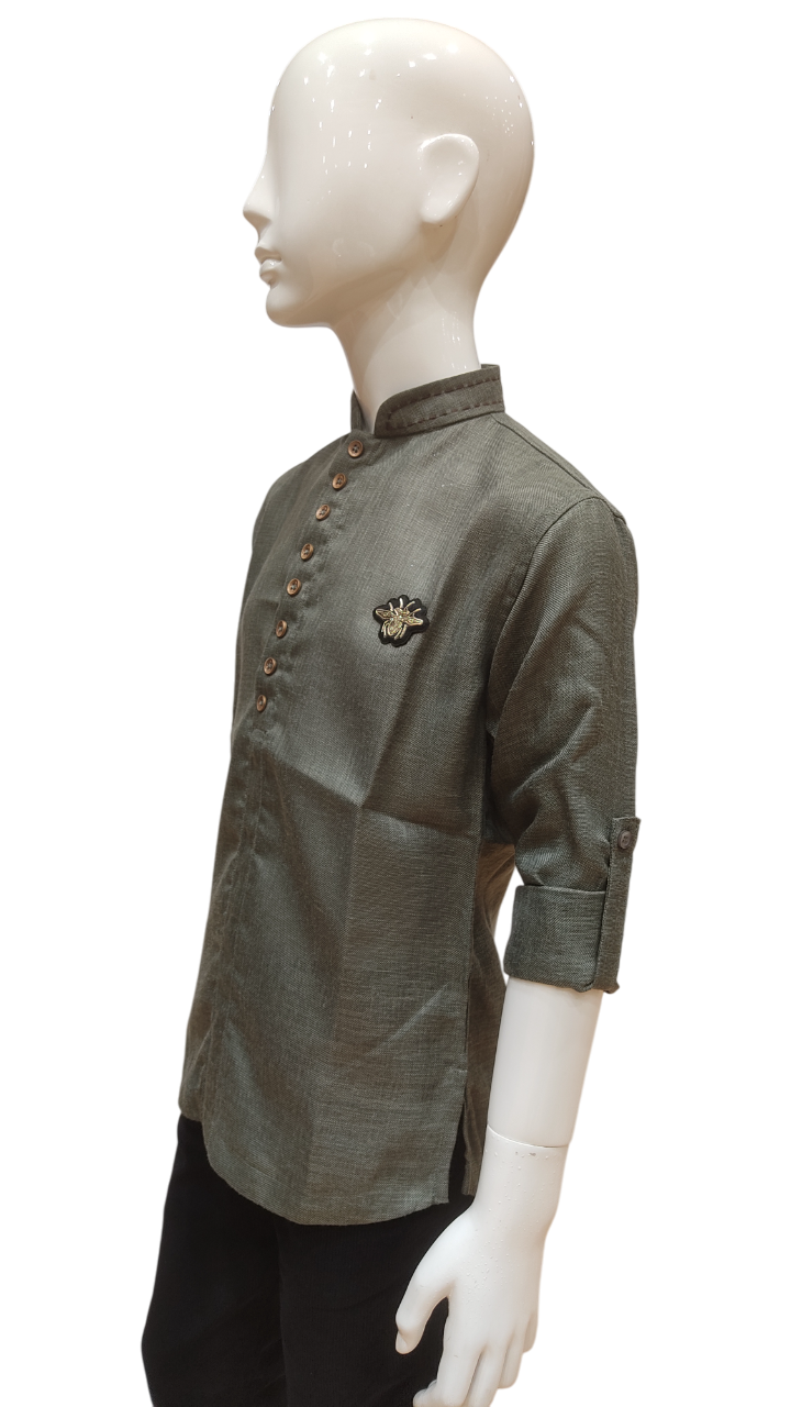 Boys Green Kurta Style Full Sleeve Shirt