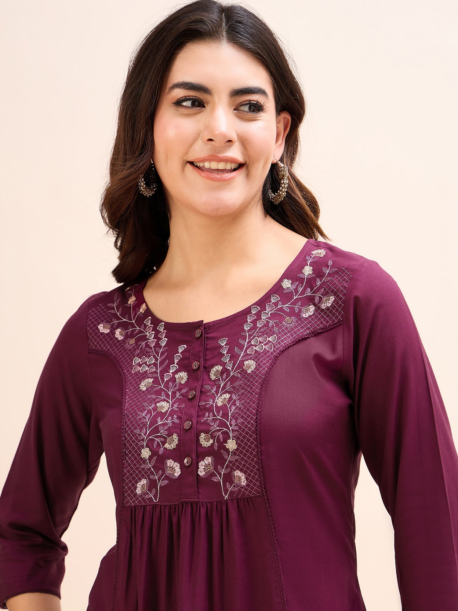 Women's Crimson Embroidery Fancy Top