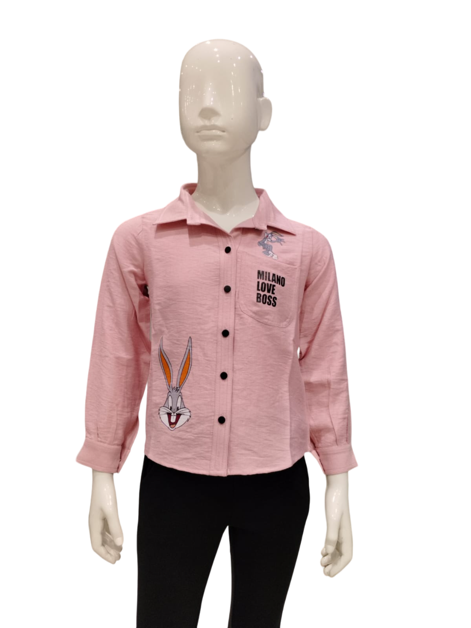 Girls Peach Front Open Collar Style Full Sleeve Fancy Top