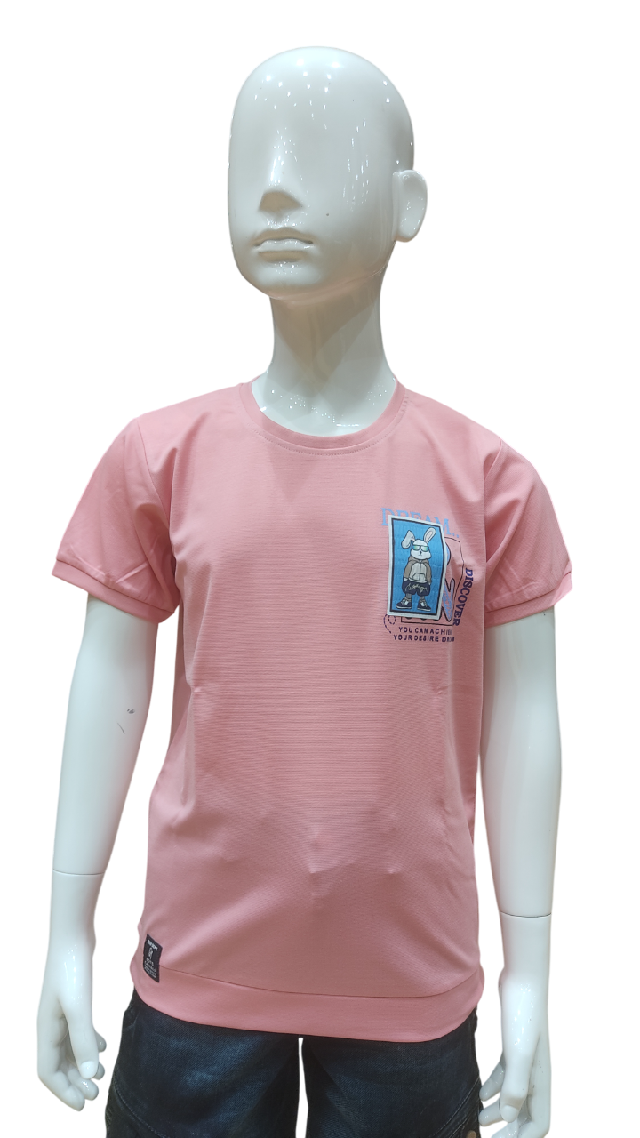 Boys Peach Half Sleeve Printed Fancy T-Shirt