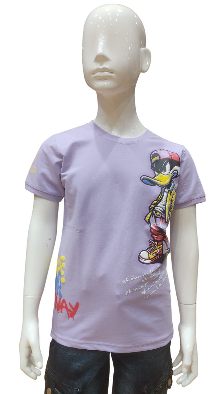 Boys Lilac Half Sleeve Printed Fancy T-Shirt