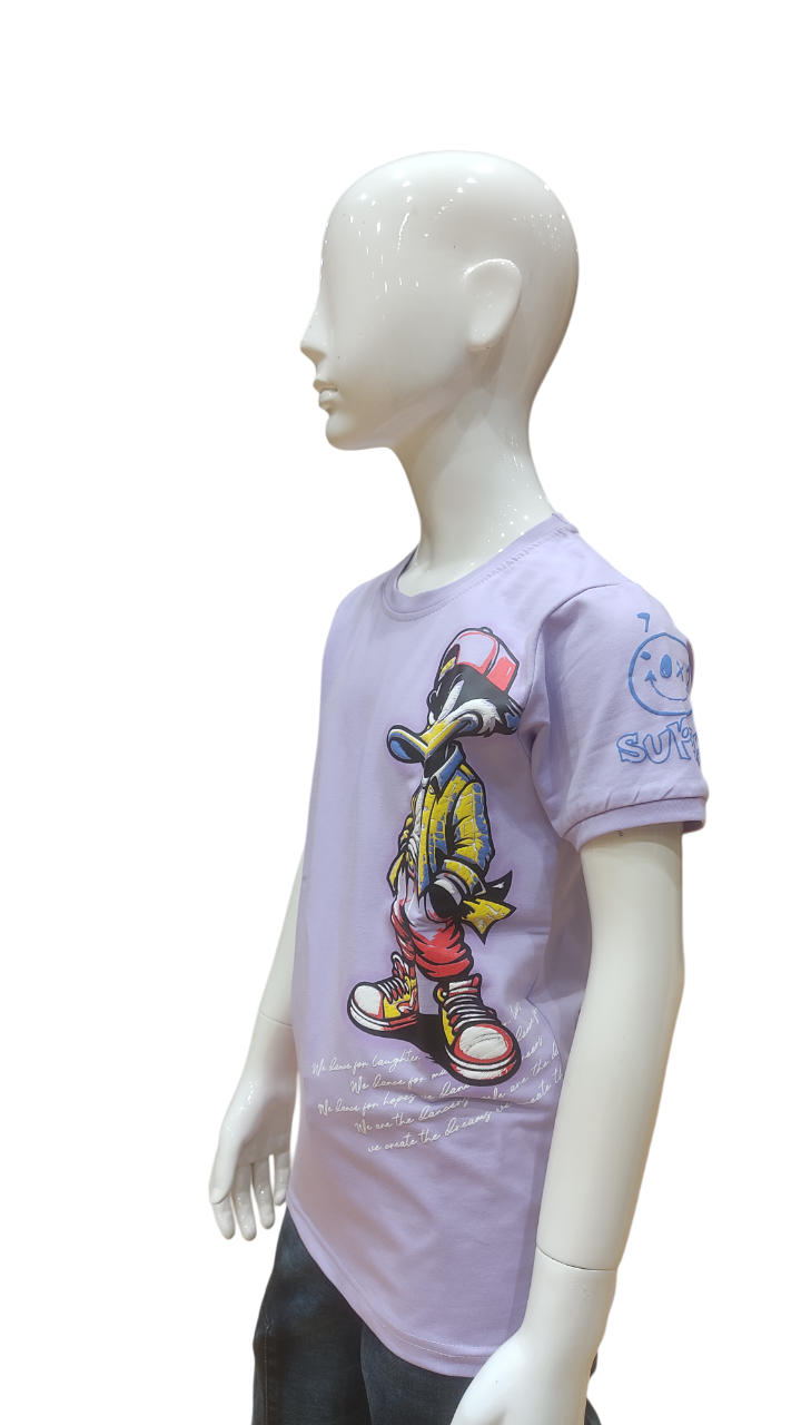 Boys Lilac Half Sleeve Printed Fancy T-Shirt