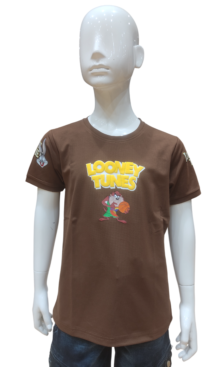 Boys Brown Half Sleeve Printed Fancy T-Shirt