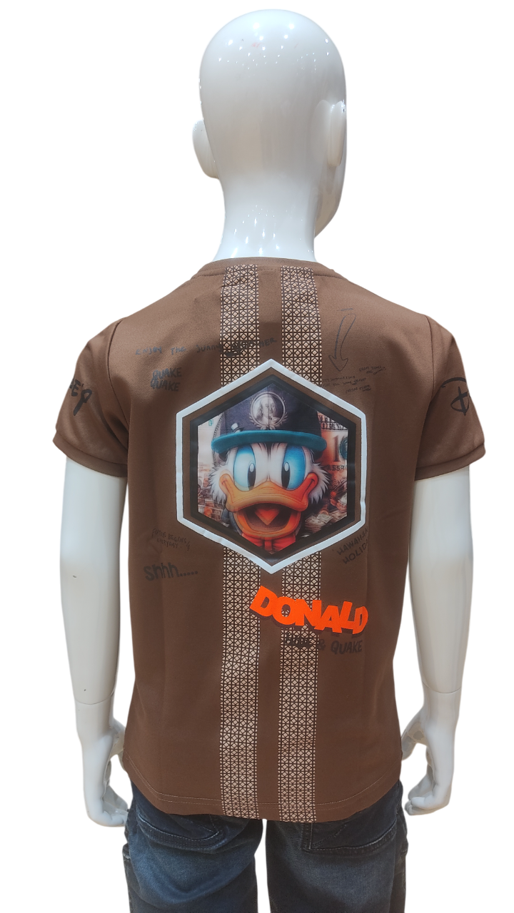 Boys Brown Half Sleeve Printed Fancy T-Shirt