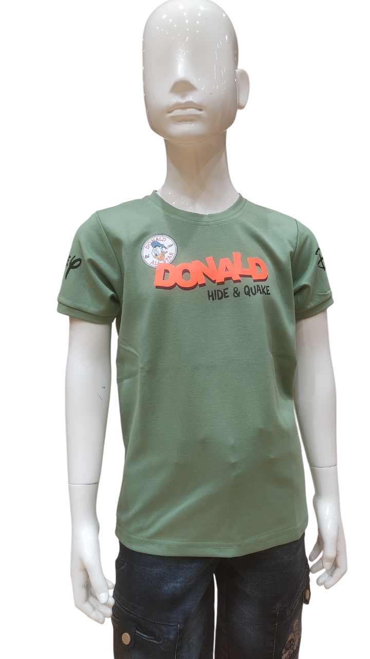 Boys Green Half Sleeve Printed Fancy T-Shirt