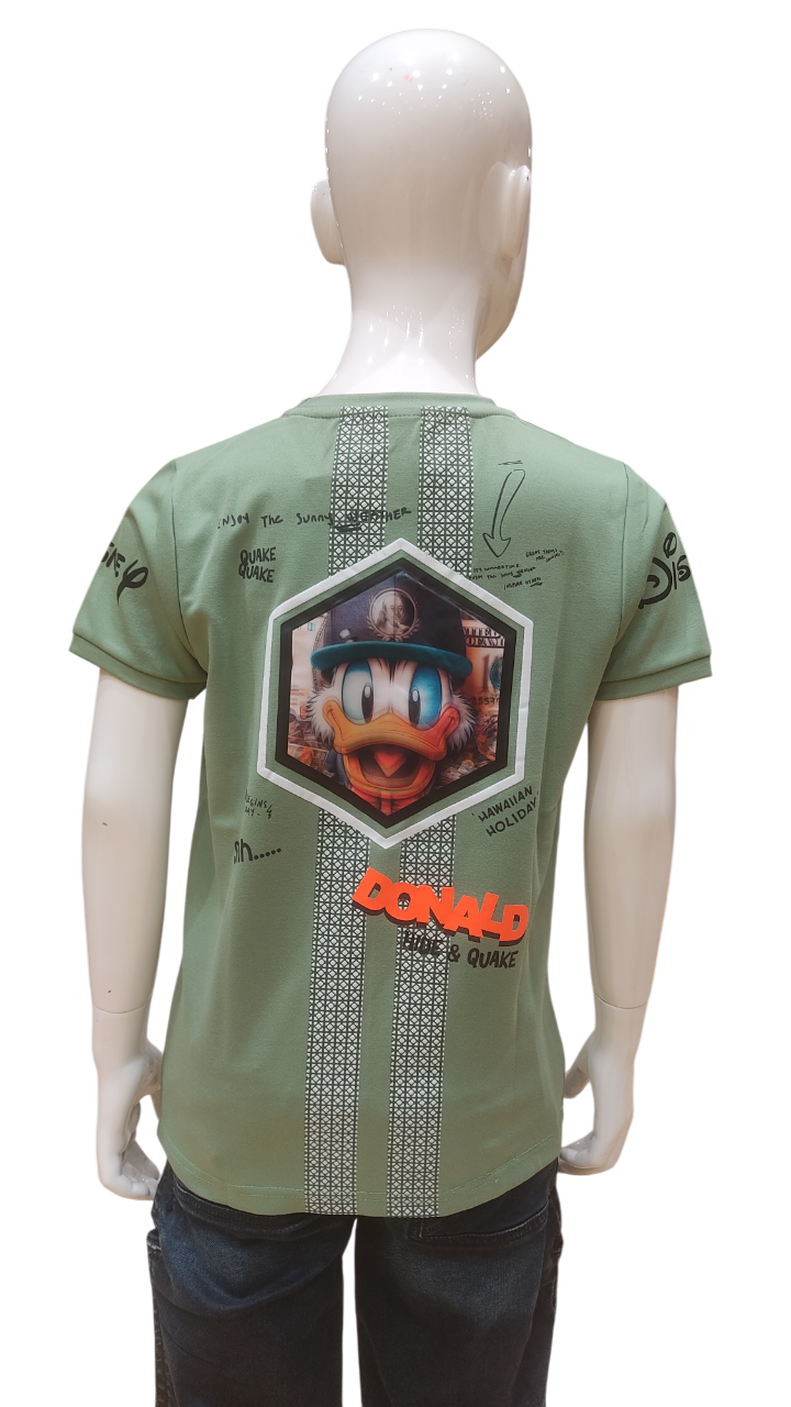 Boys Green Half Sleeve Printed Fancy T-Shirt