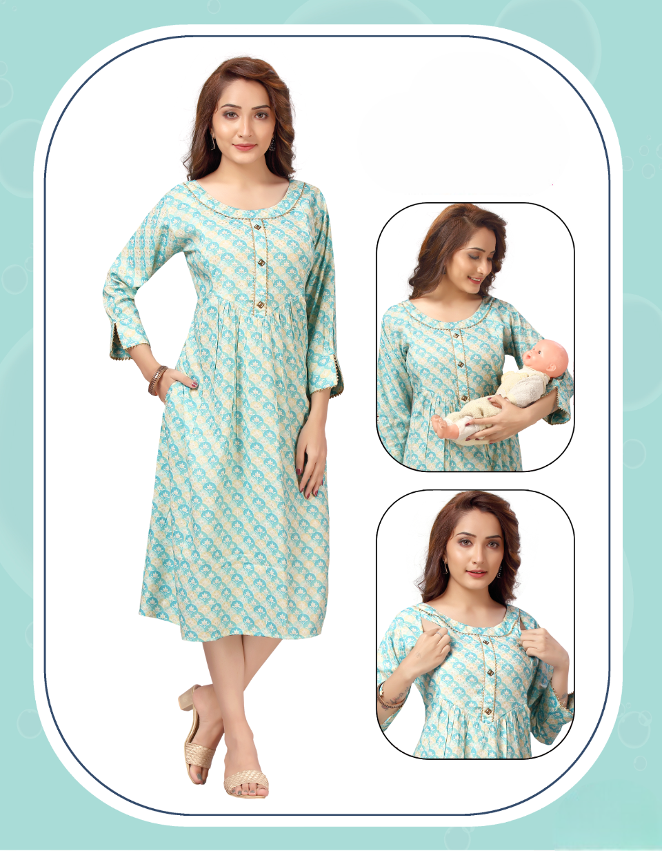 Women's Firozi Printed Feeding Midi