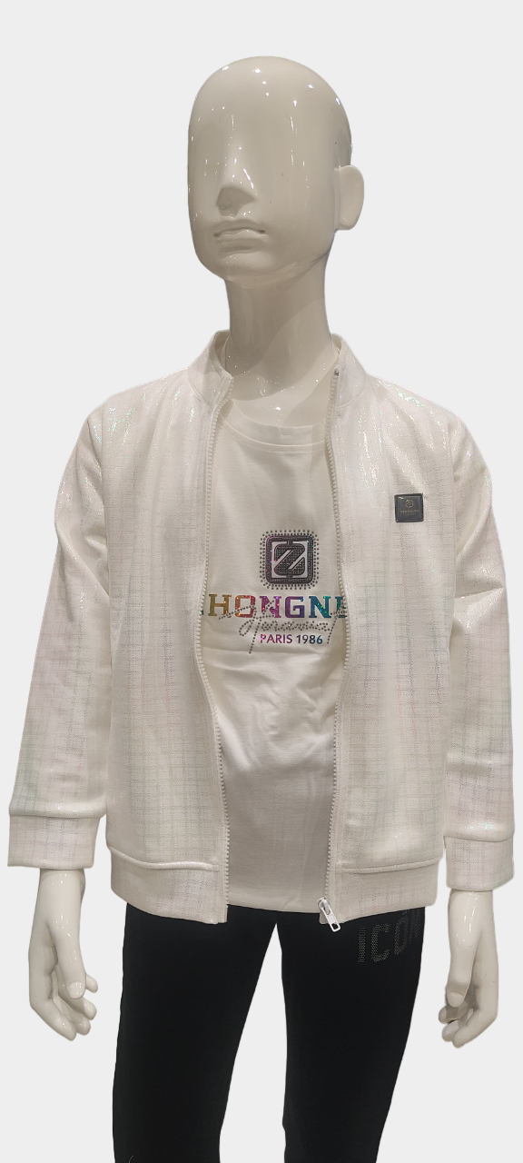 Boys Butter White Color Stylish Jacket With Printed T-Shirt