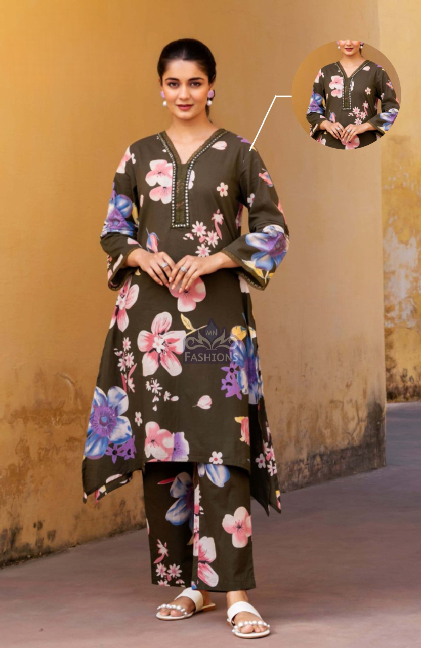 Women's Green Fancy Floral Printed Kurti Suit