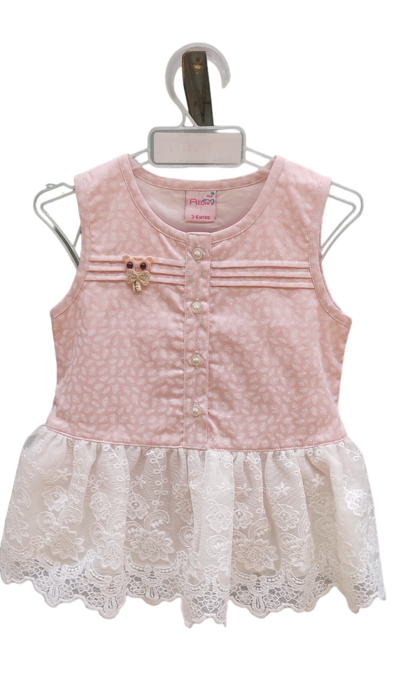 Baby Pink Sleeve Less Cotton Fancy Frock